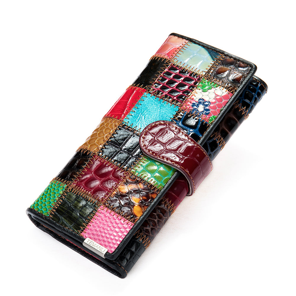 Women’s Patchwork Leather Wallet in 2 Sizes - Wazzi's Wear