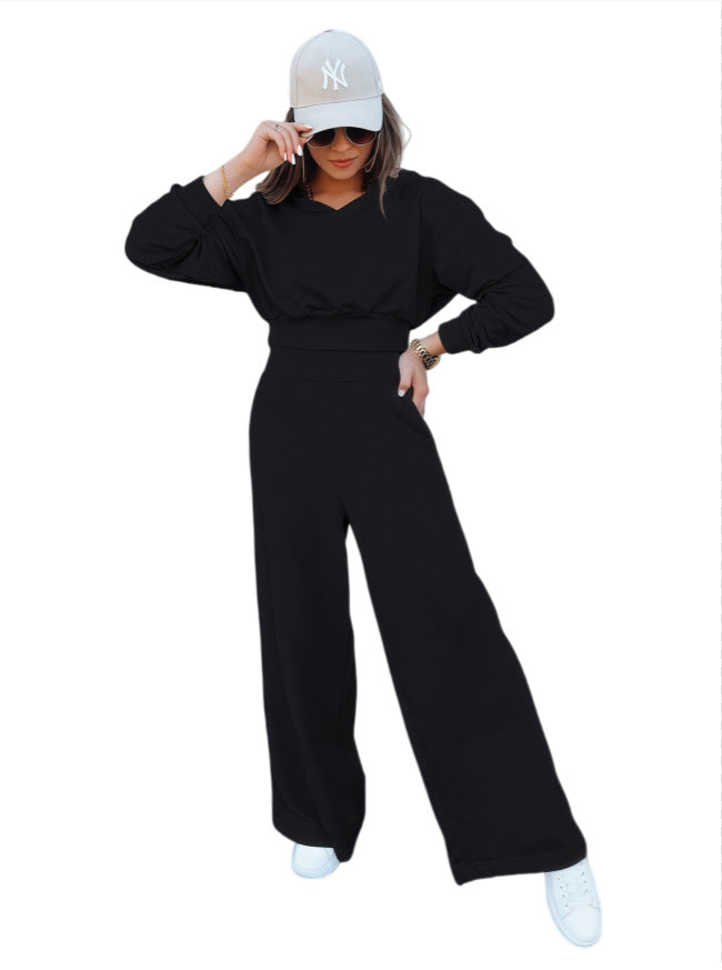 Wide-leg Pants And Hooded Sweatshirt Casual Set