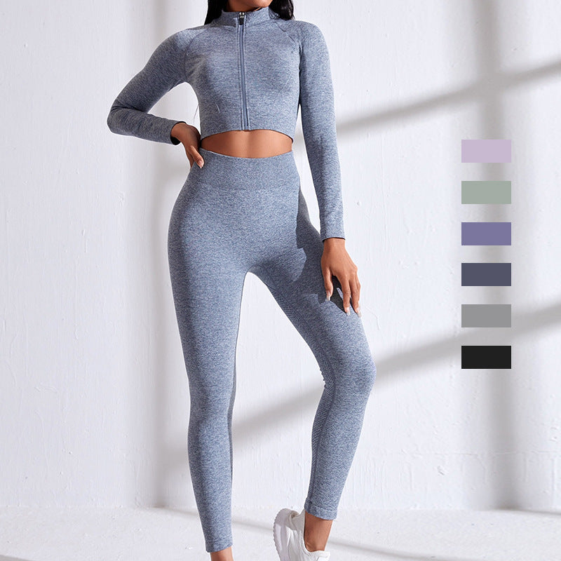 Long Sleeve Zippered Crop Top with Legging Workout Set