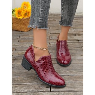 Women’s Crocodile Pattern Ankle Boots with Chunky Mid Heel