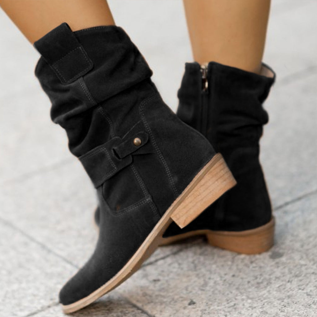 Women's Low Heel Suede Short Boots in 5 Colors - Wazzi's Wear