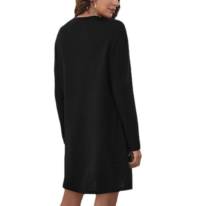 Women’s Long Sleeve Midi A-Line Dress with Decorative Buttons in 3 Colors S-XXL - Wazzi's Wear
