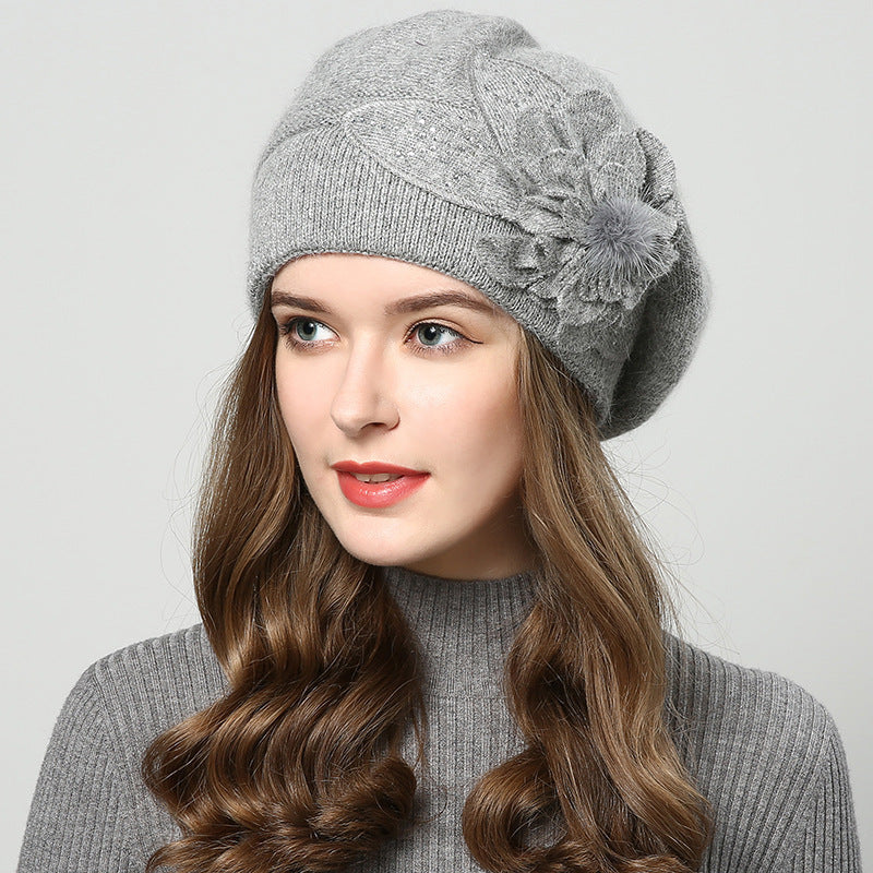 Women’s Woolen Slouch Toque with Flower Decal