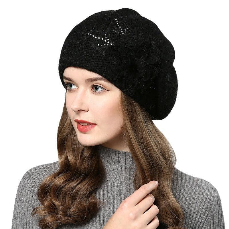 Women’s Woolen Slouch Toque with Flower Decal