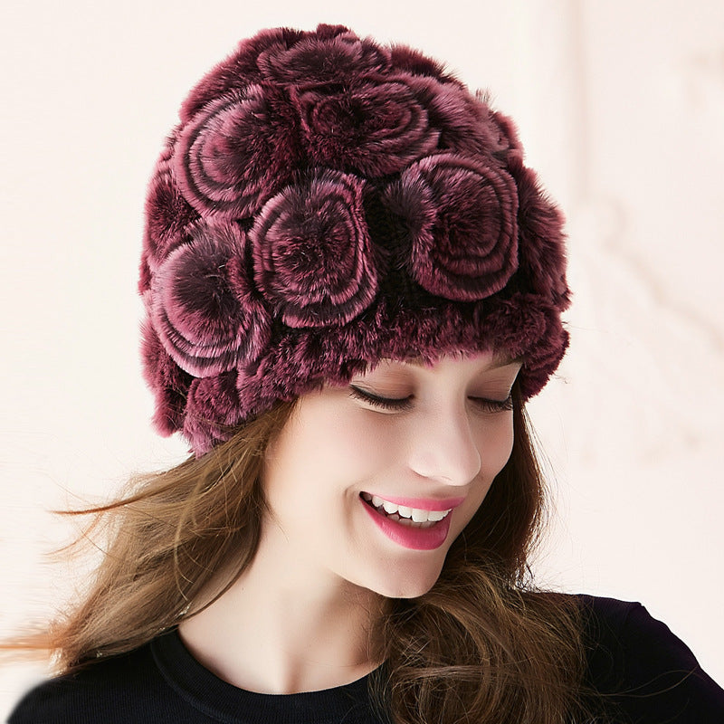 Women’s Fur-Lined Toque with Floral Design