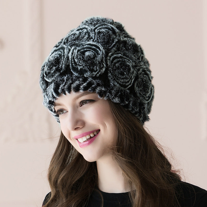 Women’s Fur-Lined Toque with Floral Design