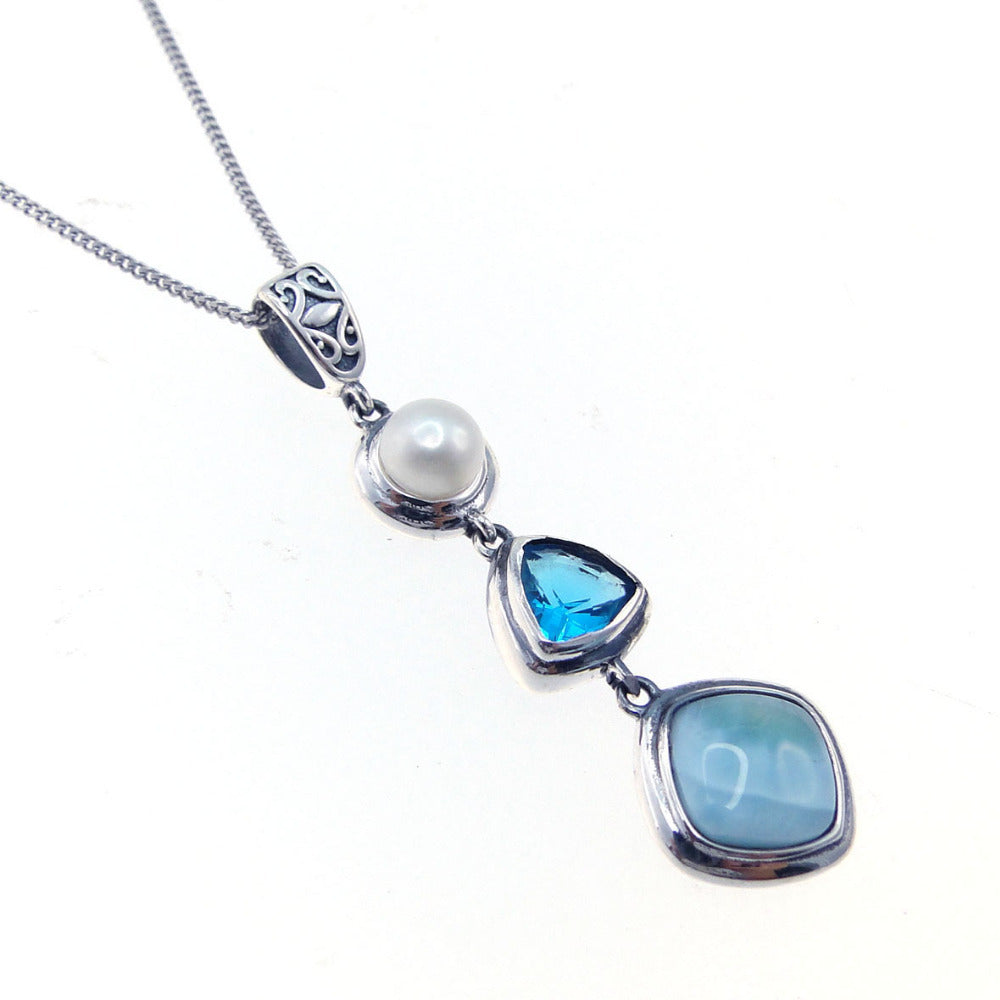 Natural sea vein gemstone pearl necklace