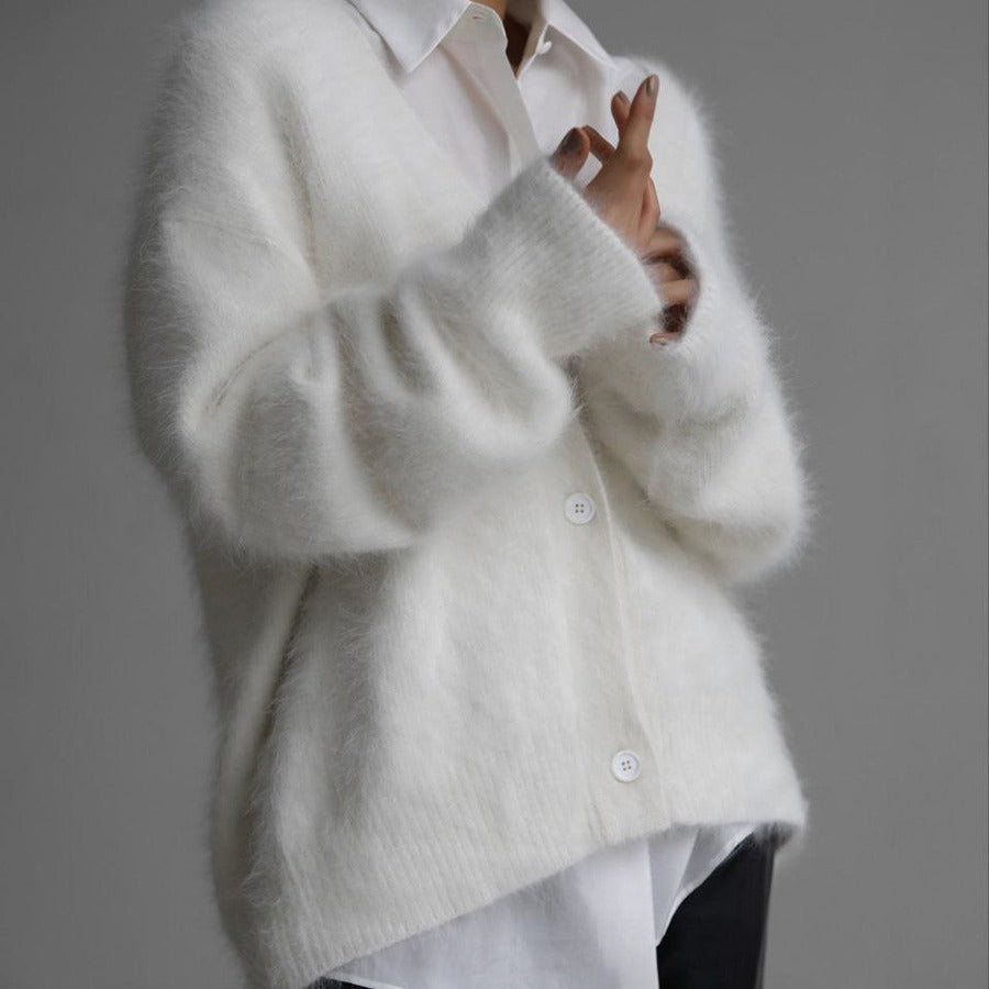 Women’s V-Neck Button-Up Fuzzy Cardigan