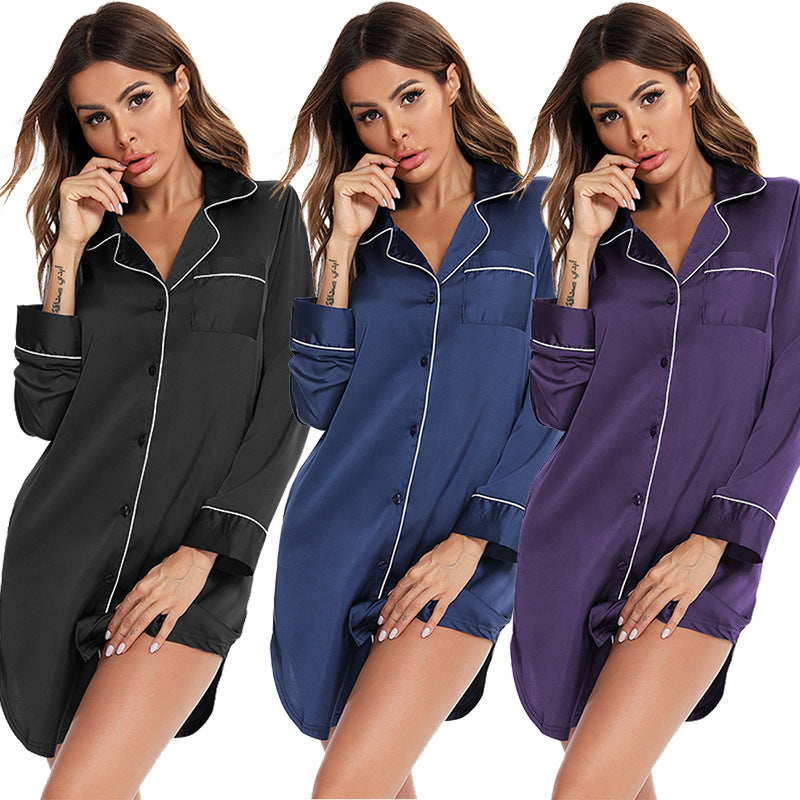Women's Rayon Long Sleeve Night Shirt in 3 Colors S-XXL - Wazzi's Wear