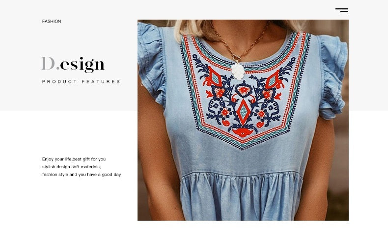 European And American Summer Embroidery Waist Dress