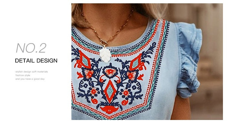 European And American Summer Embroidery Waist Dress