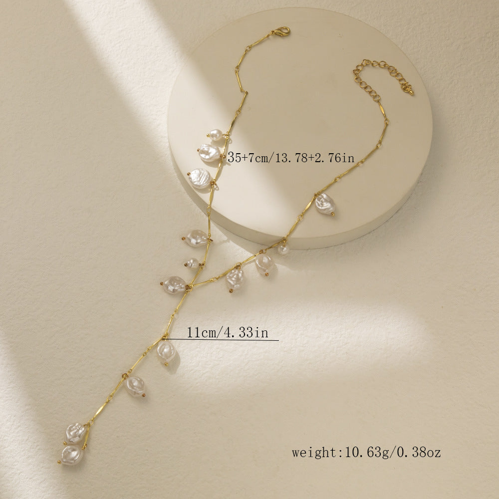 Creative Chain Stitching Pearl Pendant Necklace