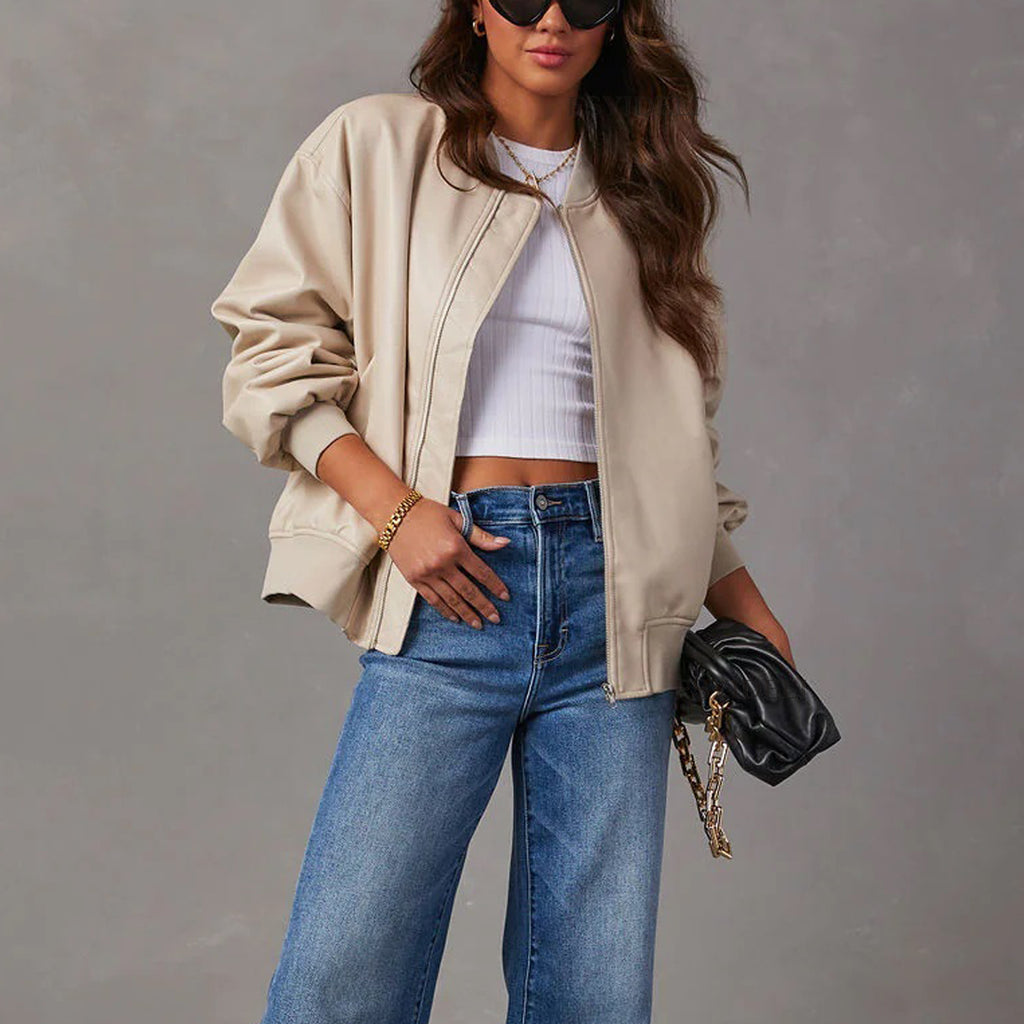 Women’s Long Sleeve PU Leather Jacket in 3 Colors S-XL - Wazzi's Wear