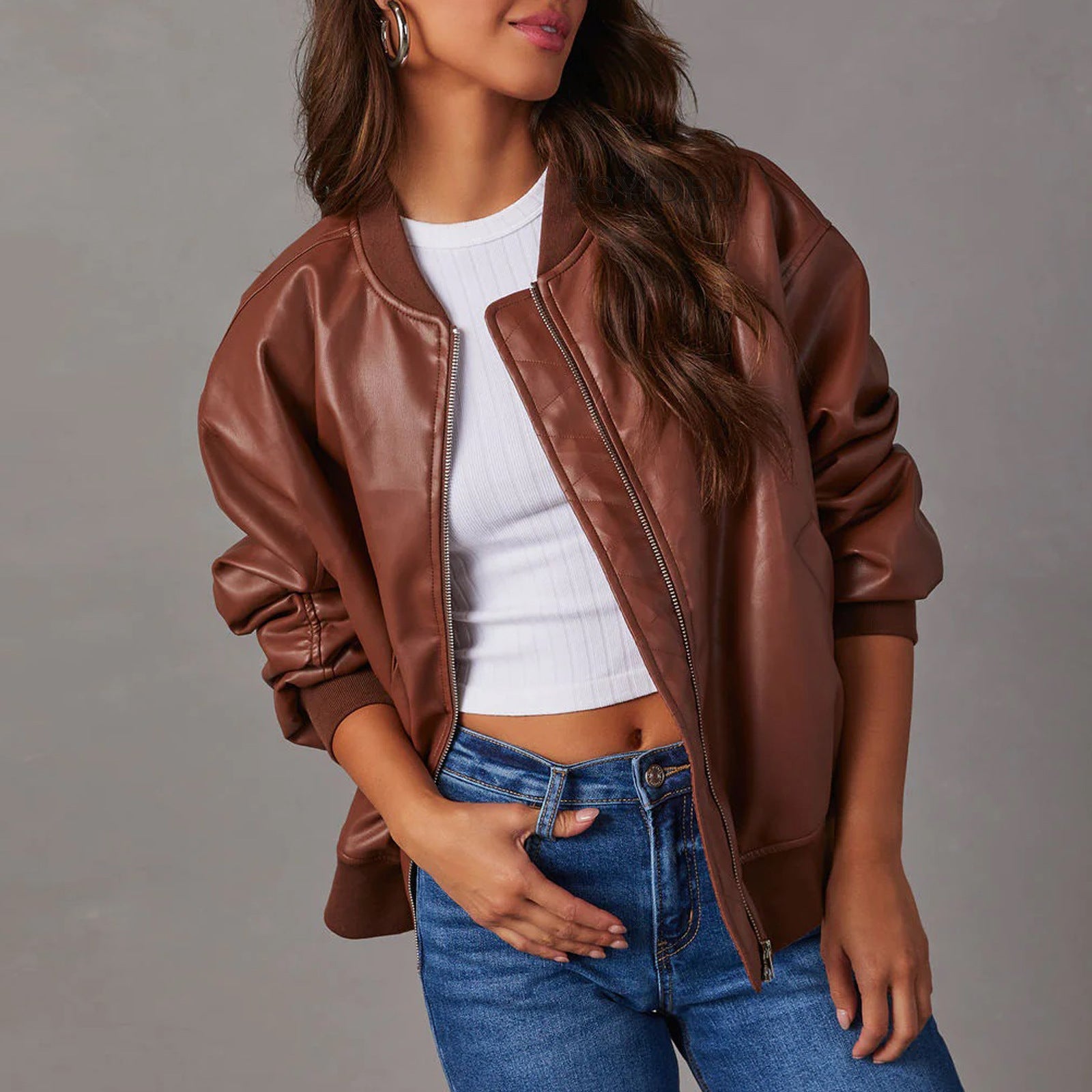 Women’s Long Sleeve PU Leather Jacket in 3 Colors S-XL - Wazzi's Wear