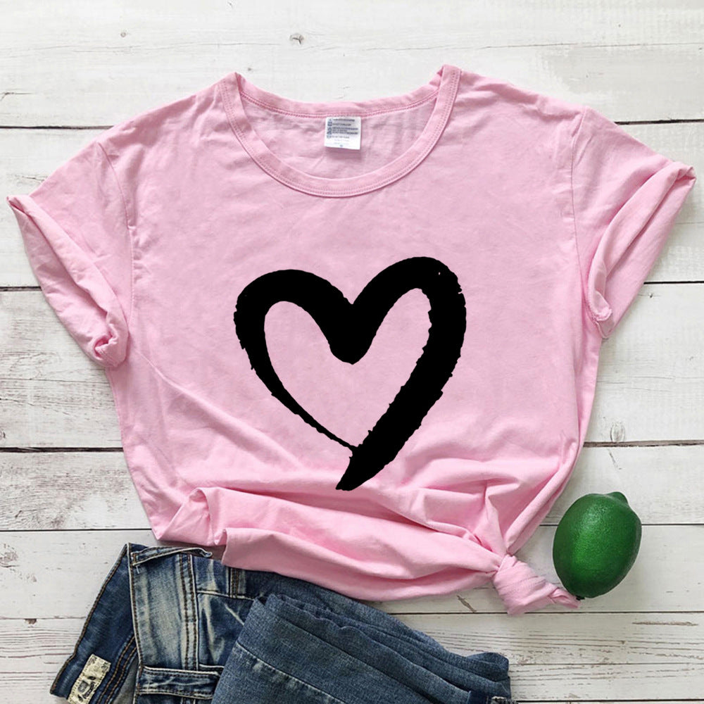 Women’s Short Sleeve Top with Heart in 7 Colors S-3XL - Wazzi's Wear