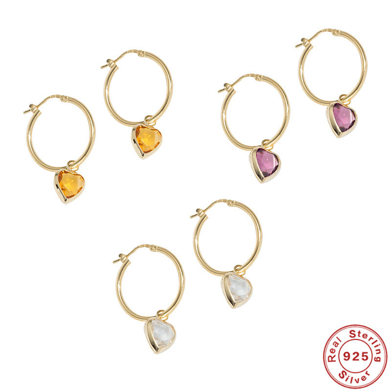 Sterling Silver Diamond Heart-Shape Drop Earrings in 3 Colors - Wazzi's Wear