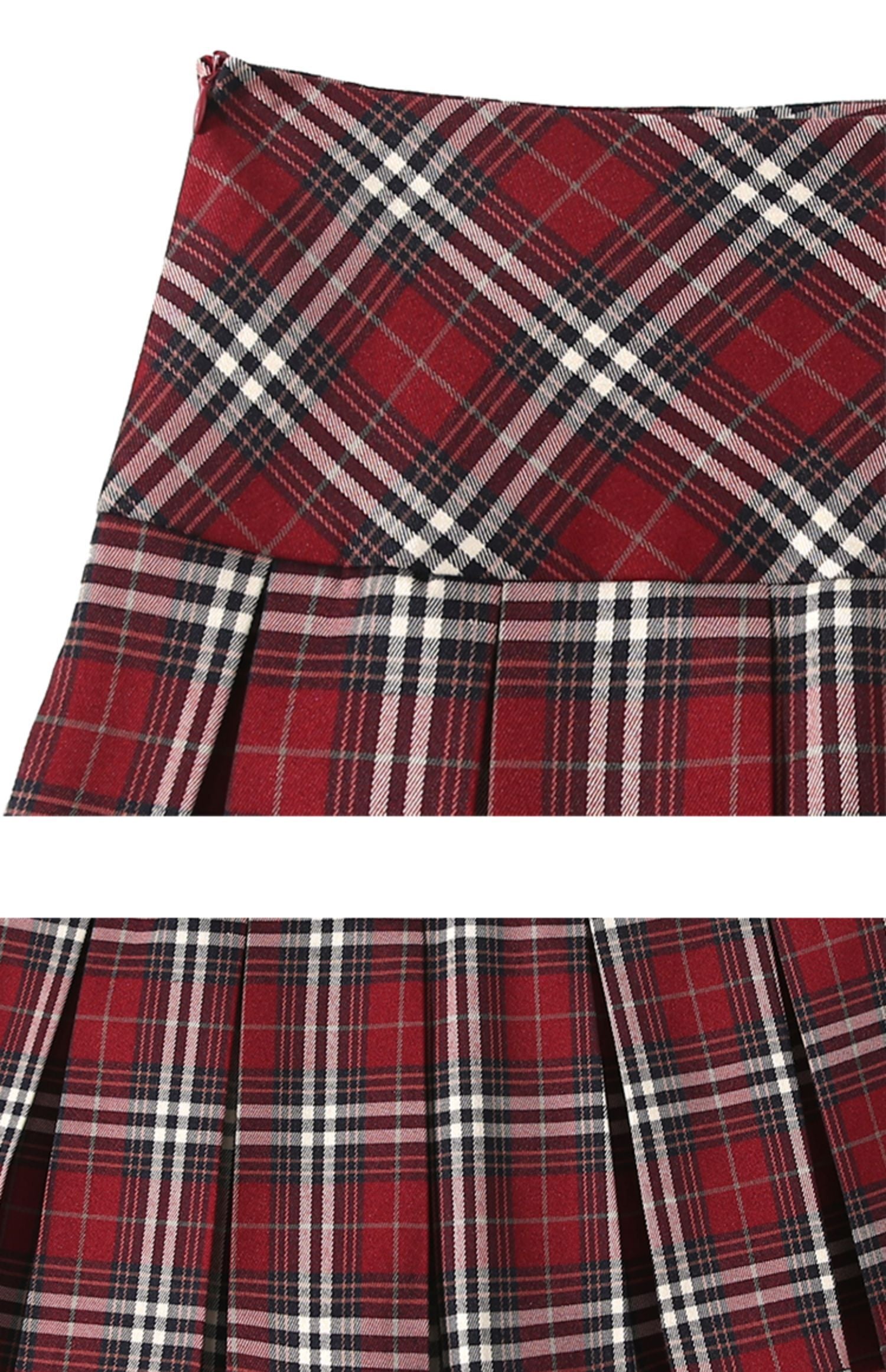 College Style JK Red Plaid Pleated Skirt For Women
