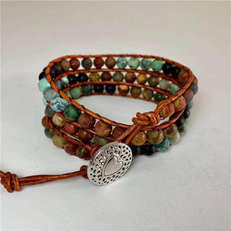Bohemian Multi-Layer Leather Bracelet with Agate Gemstones - Wazzi's Wear