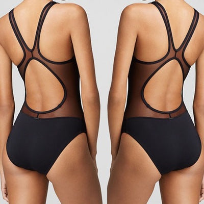 Women’s Black One-Piece Swimsuit with Mesh S-2XL - Wazzi's Wear