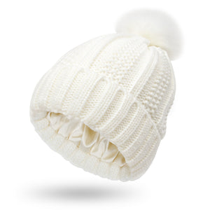 Women’s Knit Toque with Satin Lining and Pom Pom in 8 Colors - Wazzi's Wear