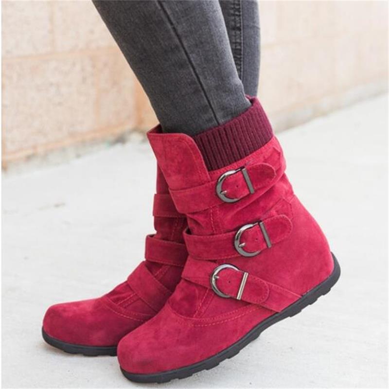 Women’s Slip-On Snow Boots with Buckles in 4 Colors - Wazzi's Wear