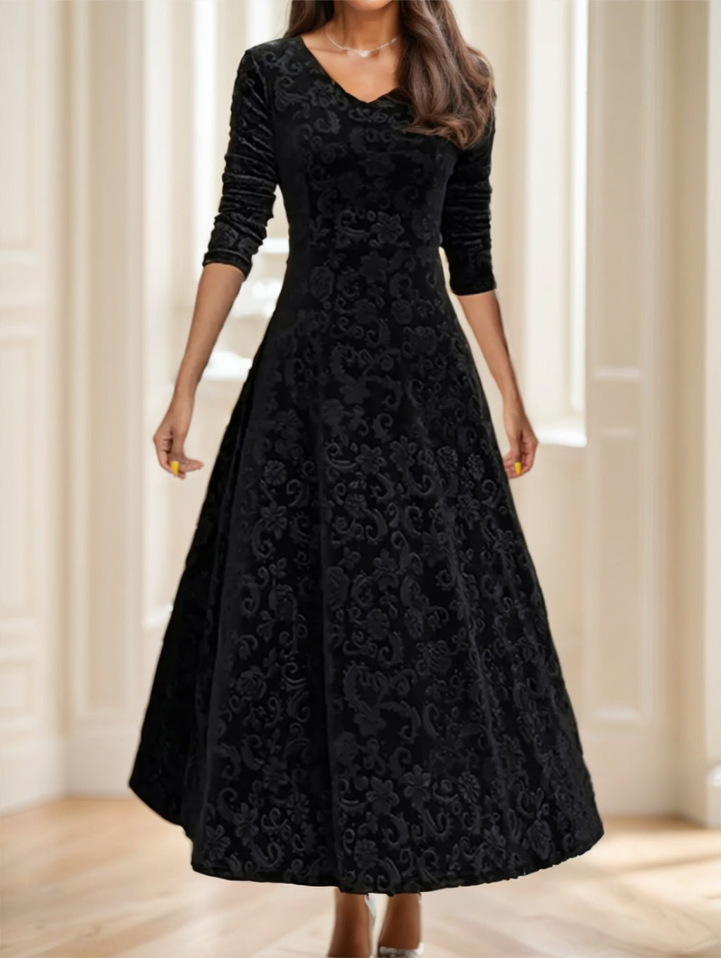 Floral Paisley Pattern Velvet Dress