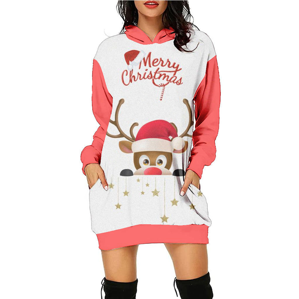 Women's Fashion Casual Printing Christmas Holiday Party Sweater Dress