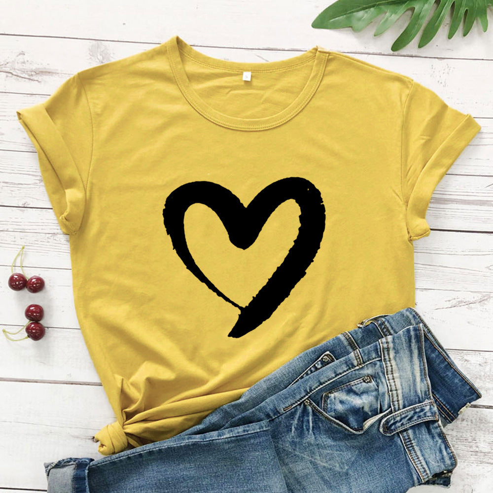 Women’s Short Sleeve Top with Heart in 7 Colors S-3XL - Wazzi's Wear