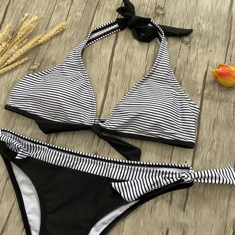 Women’s Striped and Polka Dot Bikini with Bow Ties in 3 Colors S-XL - Wazzi's Wear
