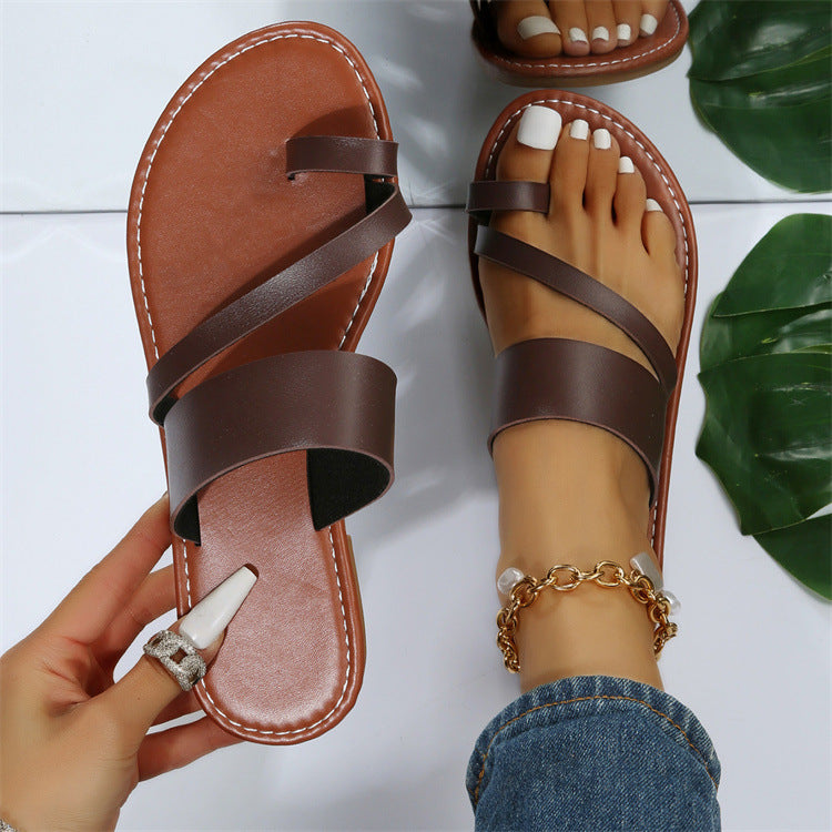 Sandalias de playa planas con tiras para mujer en 6 colores