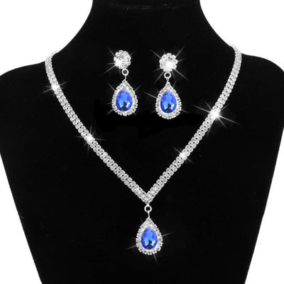 Water Drop Crystal Chain and Earrings Set in 4 Colors - Wazzi's Wear