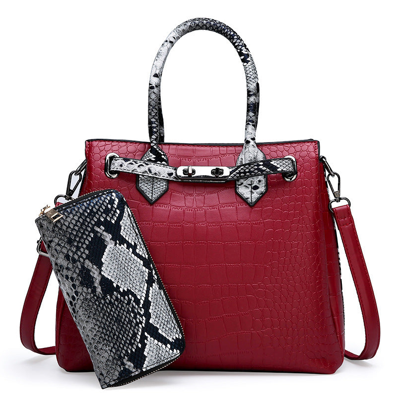 Women’s Leather Hand Shoulder Bag with Snake Print in 4 Colors - Wazzi's Wear