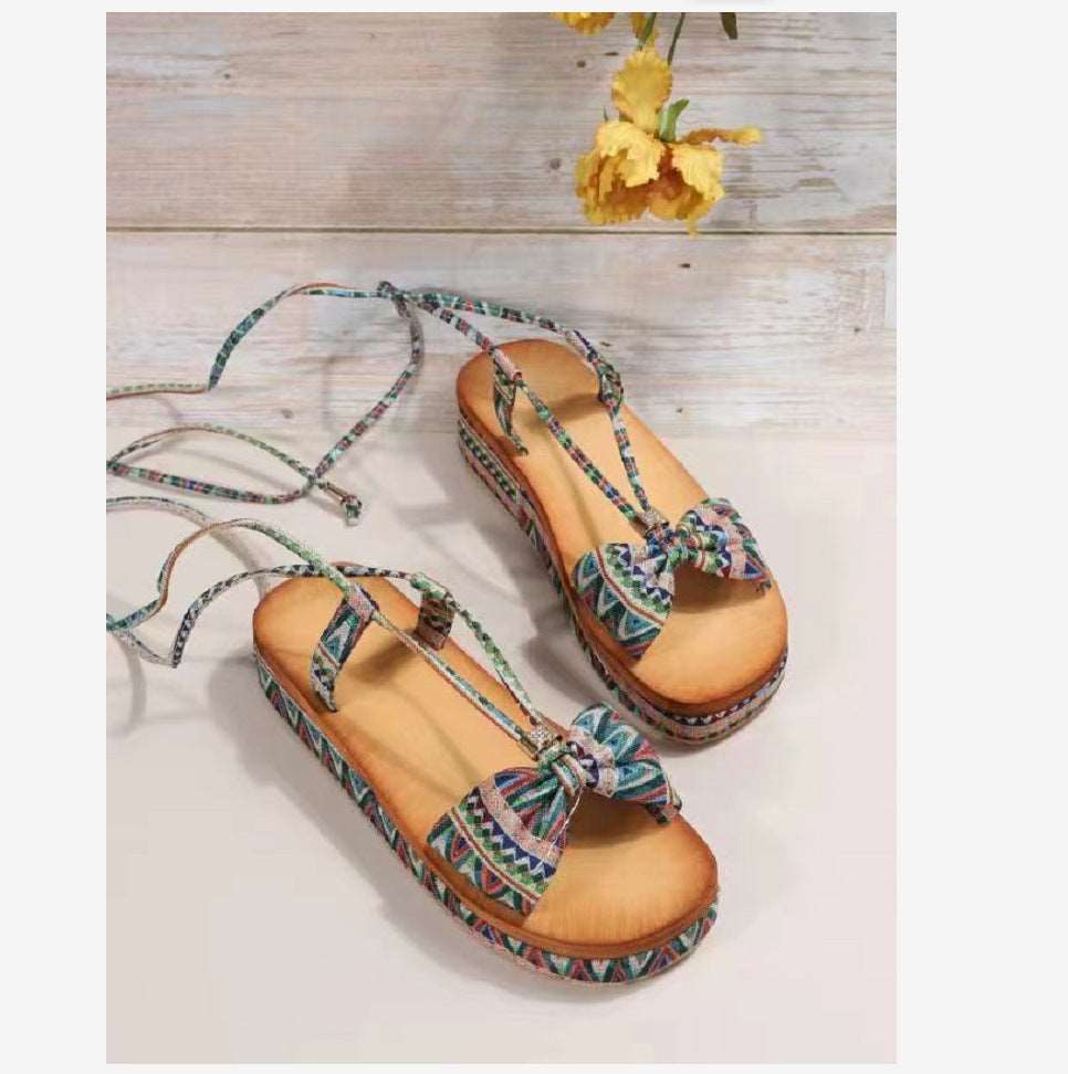 Women’s Printed Bohemian Wedge Heel Sandals with Ankle Strap