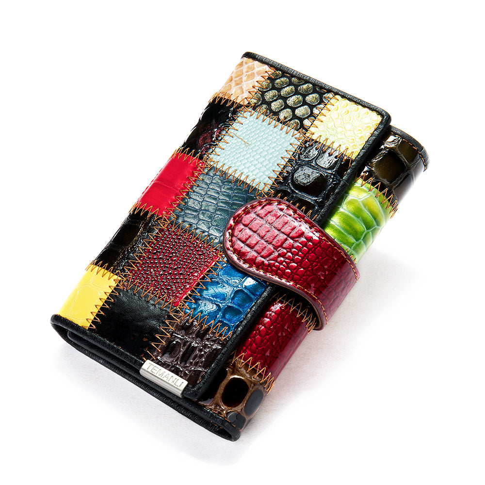 Women’s Patchwork Leather Wallet in 2 Sizes - Wazzi's Wear