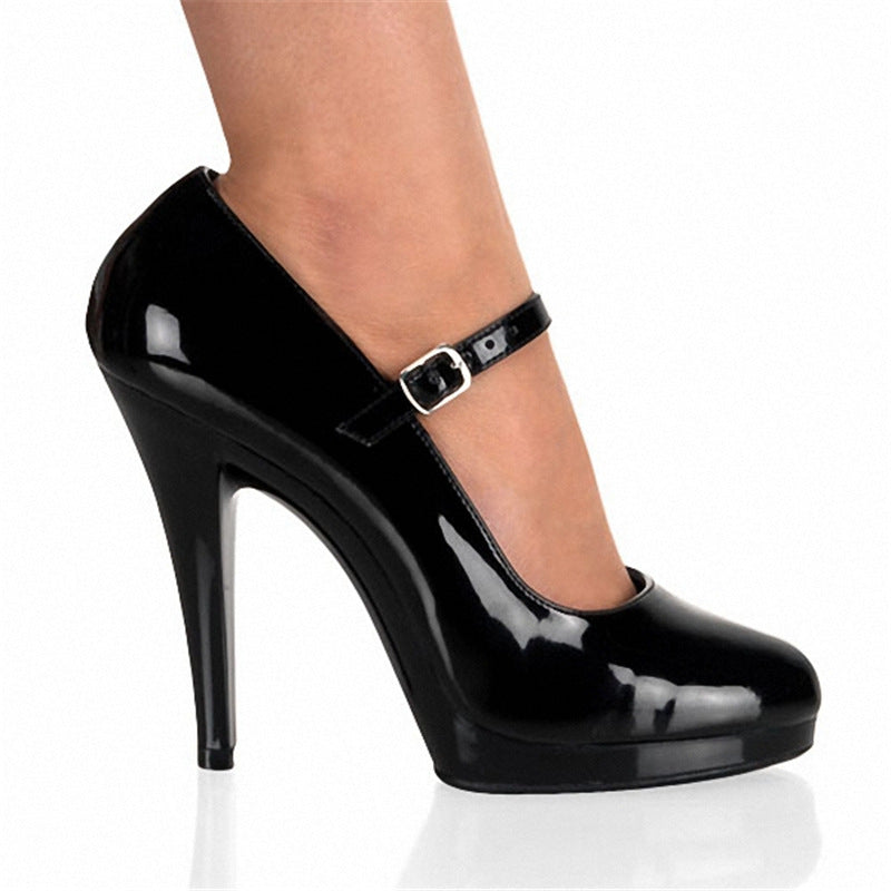 Women’s Black Closed Toe Patent Leather Platform Shoes with Buckle - Wazzi's Wear