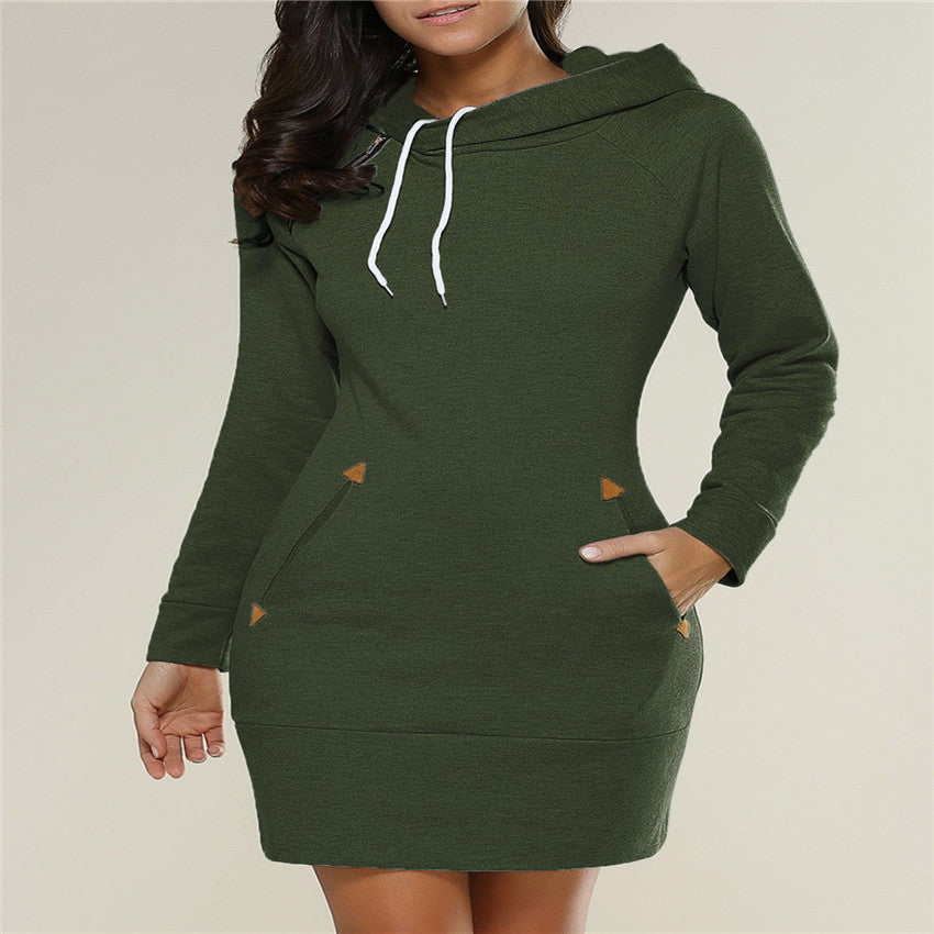 Women’s Hooded Sweatshirt Dress with Pockets in 5 Colors S-5XL - Wazzi's Wear