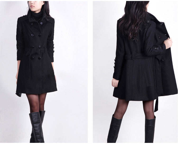 Women’s Mid-Length Woolen Coat in 2 Colors M-4XL - Wazzi's Wear