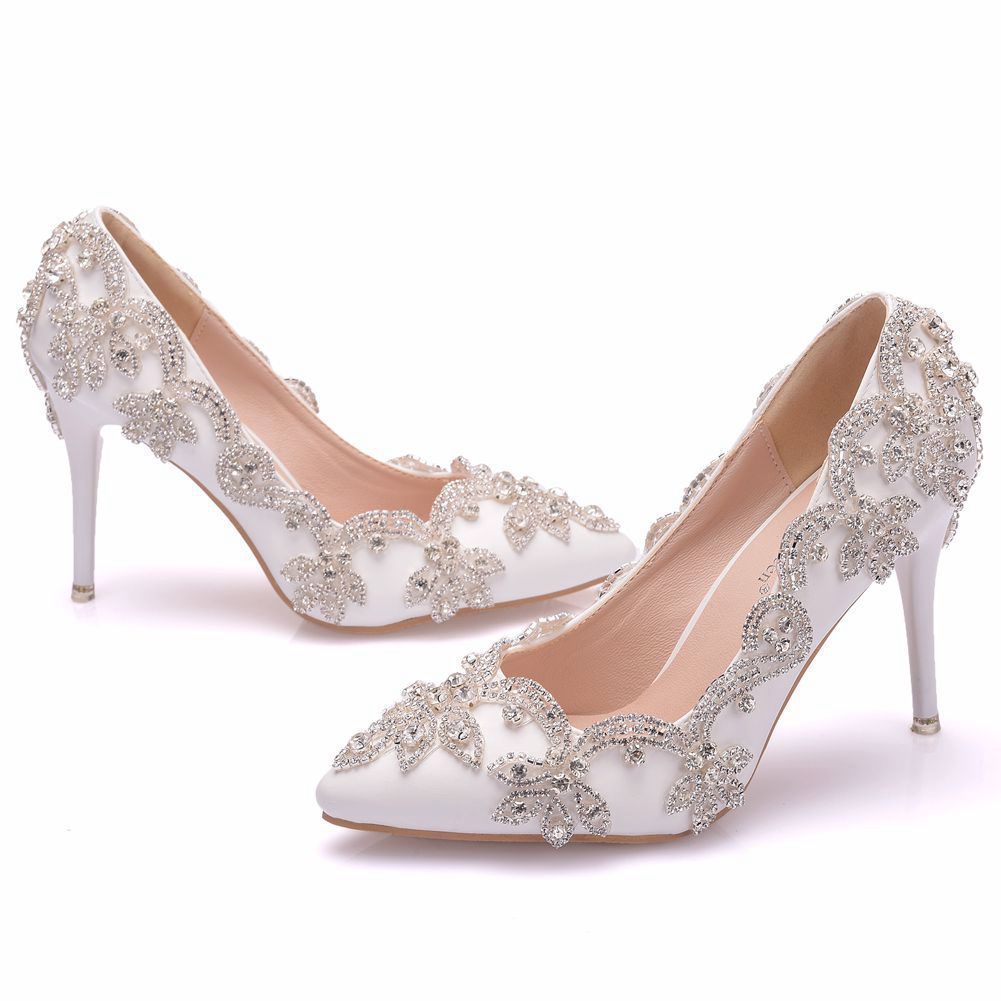 Women’s Rhinestone High Heel Bridal Wedding Shoes - Wazzi's Wear