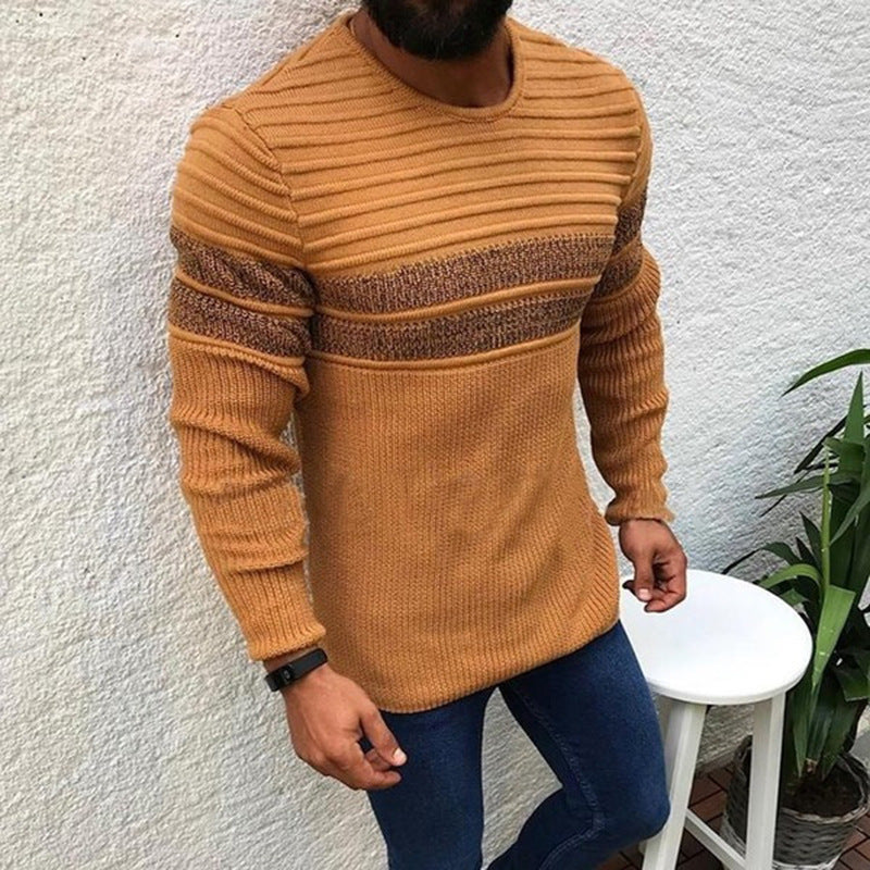 Men’s Striped Round Neck Knit Sweater in 3 Colors S-XXL - Wazzi's Wear