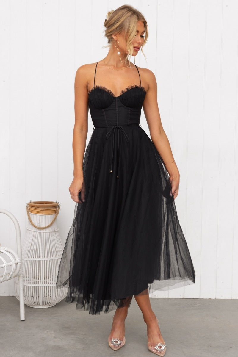 Women’s Mid-Waist Cocktail Dress with Voile Skirt