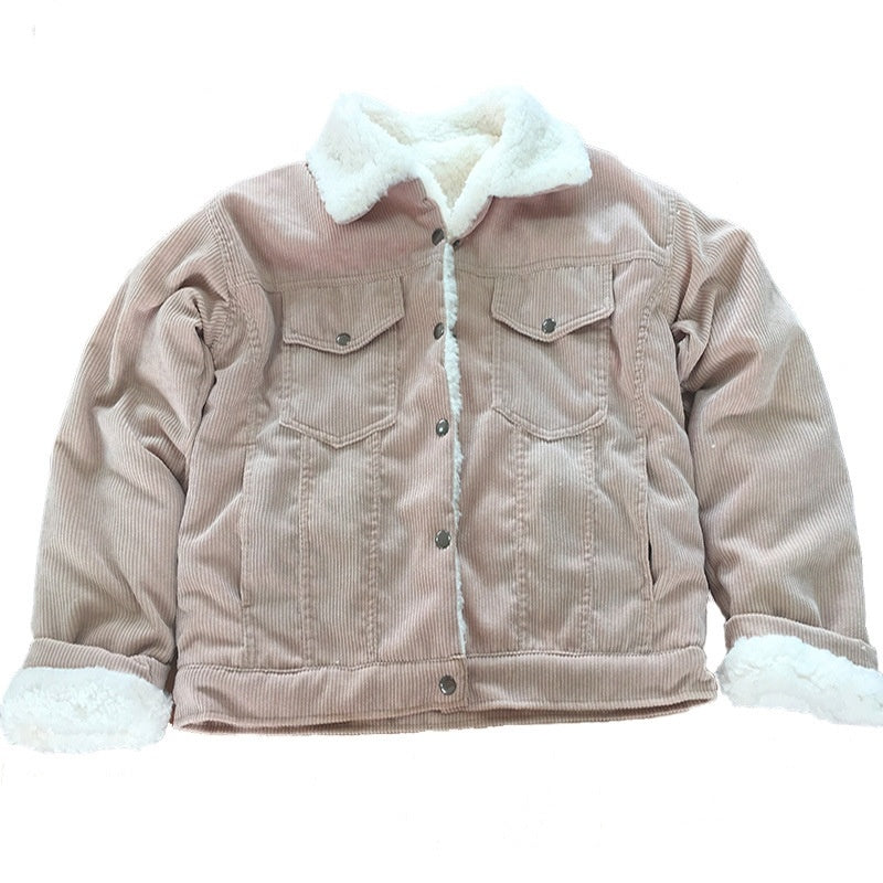 Women’s Fleece-Lined Corduroy Jacket with Pockets