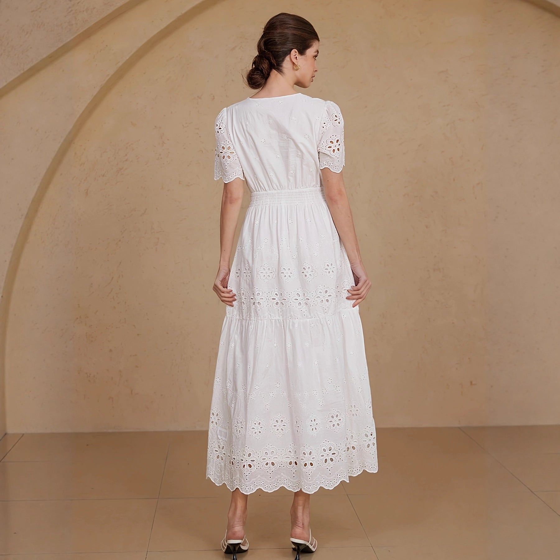 Women's Hollow-Out Embroidered Short-Sleeve Dress