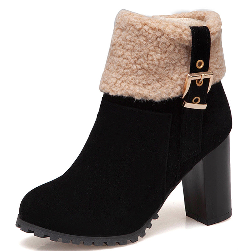 Women’s Plush High Heel Suede Snow Boots in 4 Colors - Wazzi's Wear