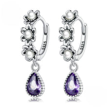 Load image into Gallery viewer, Sterling Silver Purple Zircon Flower Drop Earrings - Wazzi&#39;s Wear