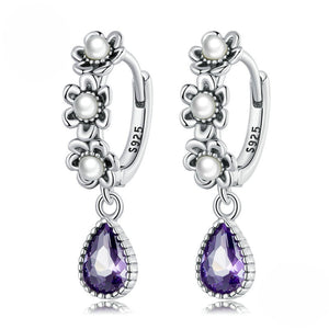 Sterling Silver Purple Zircon Flower Drop Earrings - Wazzi's Wear