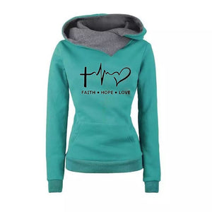 Women’s Faith Hope Love Graphic Hooded Sweatshirt in 4 Colors S-4XL - Wazzi's Wear