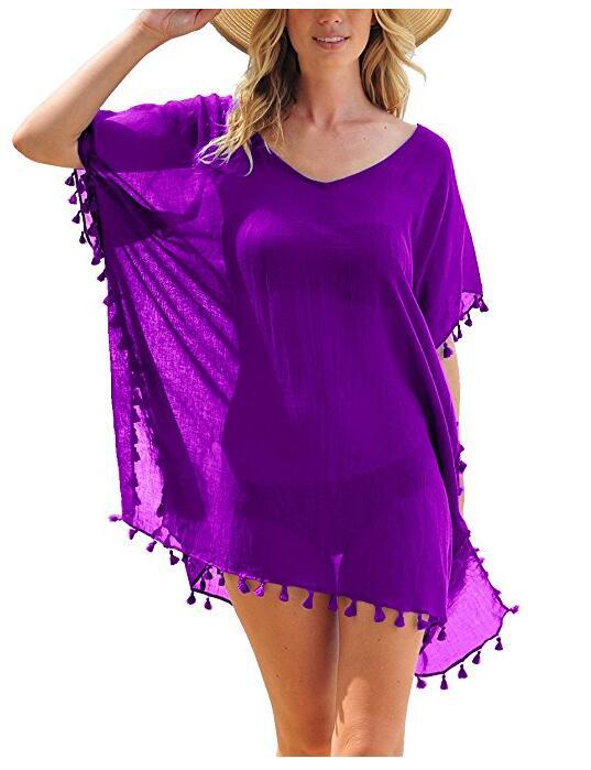 Women’s One Size Fringed Beach Cover-Up in 21 Colors - Wazzi's Wear