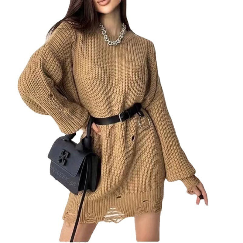 Loose Hole Knitted Pullover Sweater Women