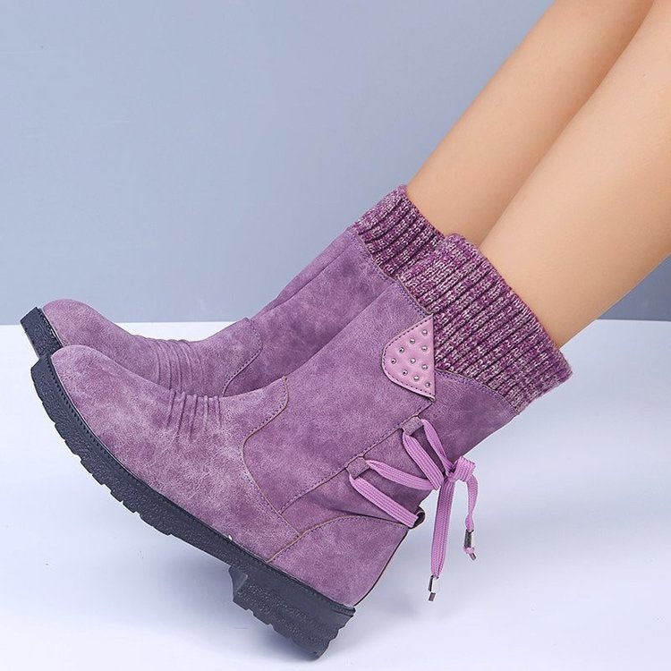 Women’s Suede Snow Boots with Side Zipper in 6 Colors - Wazzi's Wear