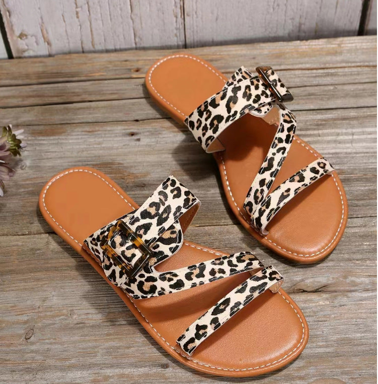 Women’s Leopard Print Flat Sandals in 2 Colors - Wazzi's Wear